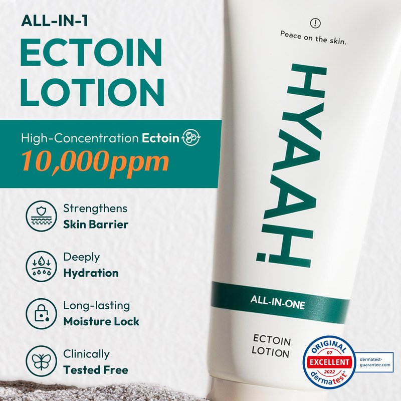 HYAAH All-in-one Ectoin Lotion - Korean Face Moisturizer with Ectoin, Squalane and Ceramide - Hydrating, Pore Care, Barrier Strengthening - Gentle on All Skin Types, 3.38 fl.oz.