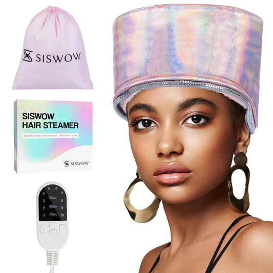 SISWOW Heat Cap for Deep Conditioning w/10-level Heats Up Quickly, Hair Steamer for Natural Black Hair Home Use - Thermal Heat Cap for Treatment, Great for Deep Conditioner - Portable, Waterproof