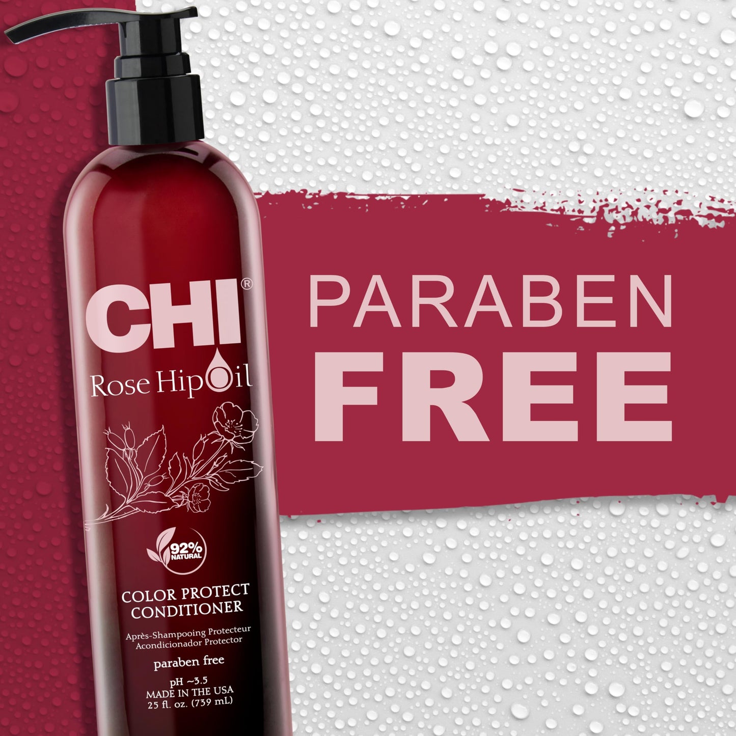 CHI Rosehip Oil Protecting Conditioner, Restores Moisture To Color-Treated Hair & Helps Retain Color, Sulfate, Paraben, & Cruelty-Free, 25 Oz