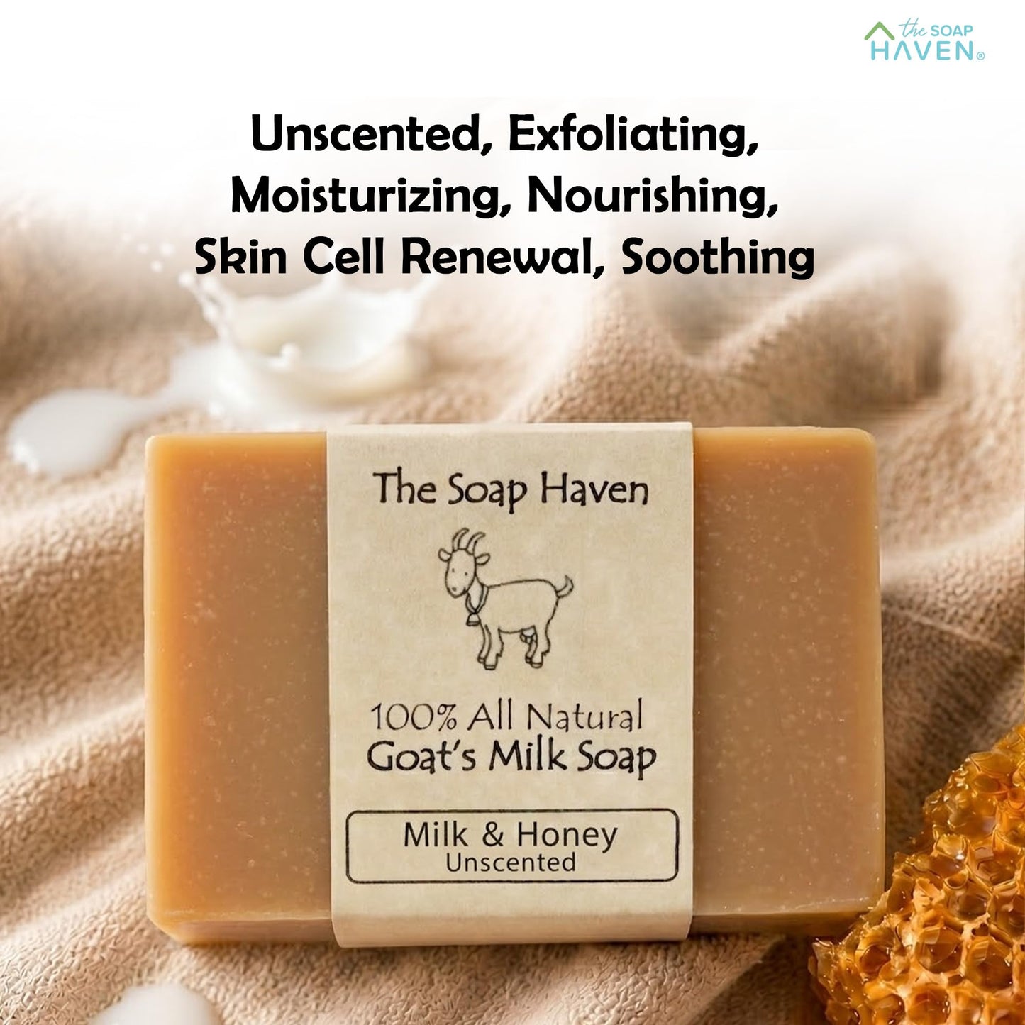 4 Goat Milk Soap Bars with Honey - Handmade in USA. All Natural Soap, Unscented, Fragrance Free, Fresh Goats Milk. Wonderful for Sensitive Skin and Babies. SLS, Paraben, GMO-Free
