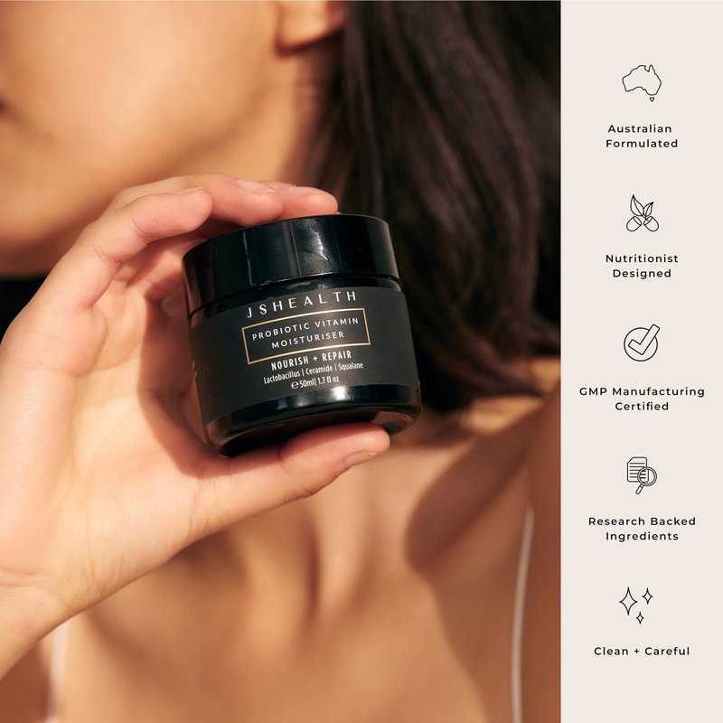 JSHealth Probiotic Face Moisturizer. Lightweight Cream with Seaweed Extract, Ceramide, Squalane. Supports Skin Microbiome. Vegan, Cruelty-Free (1.69 fl oz)