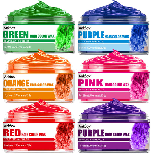 6 Colors Temporary Hair Color, Hair Wax Color, Gifts for Girls, Boys, Teens, Adults, Instant Hair Color Spray Green Orange Pink Purple Red Blue, Temporary Hair Dye for Kids Halloween Party Cosplay