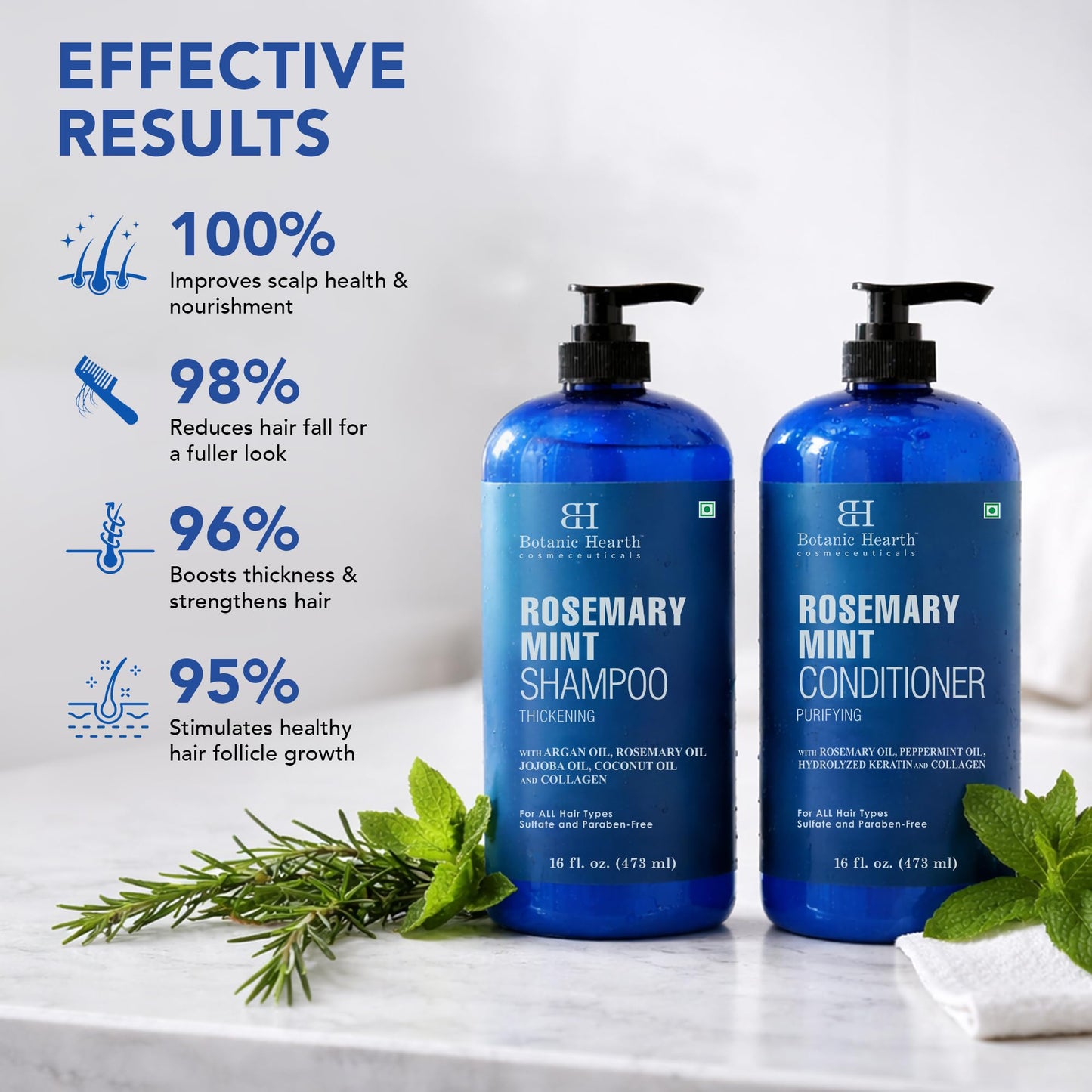 Botanic Hearth Rosemary Mint Shampoo and Conditioner Set, Thickening Formula, Promotes Hair Growth and Scalp Health Sulfate Free & Paraben Free, for Men & Women | 16 fl oz each