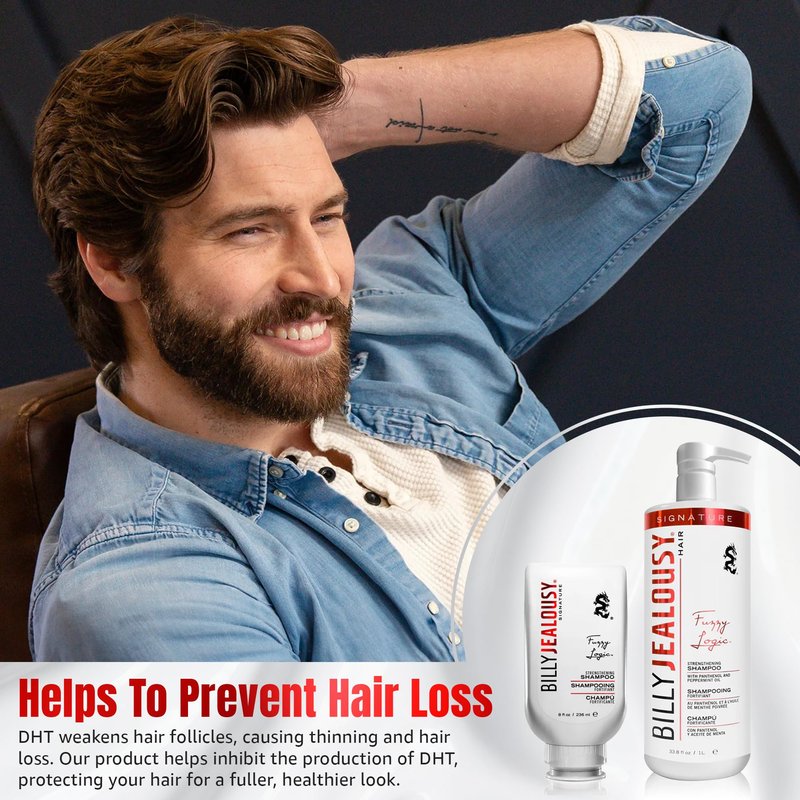 Billy Jealousy Fuzzy Logic Strengthening Mens Shampoo, Adds Volume, Prevents Hair Loss, Promotes Circulation & Healthy Growth, Peppermint Scent, 8 Fl Oz