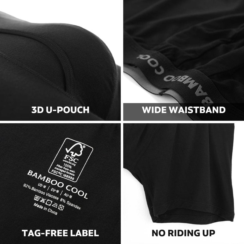 BAMBOO COOL Men's Ultra Breathable Underwear,No Riding Up Boxer Briefs with ComfortFlexible Waistband,Multipack