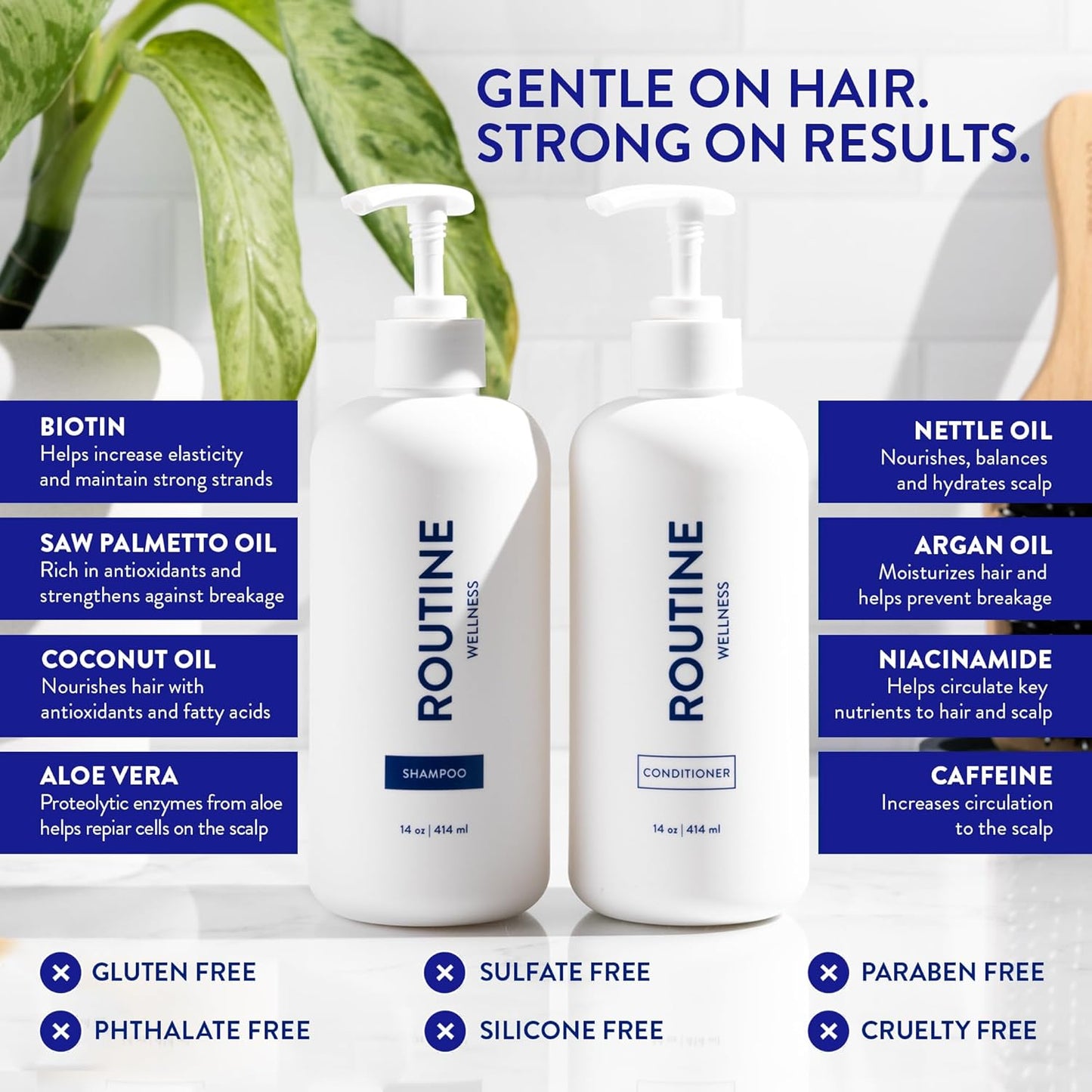 Anti-Thinning Shampoo & Conditioner Set - Biotin DHT Blocker for Thinning Hair | Color Safe, Healthier Hair - Rose Hips