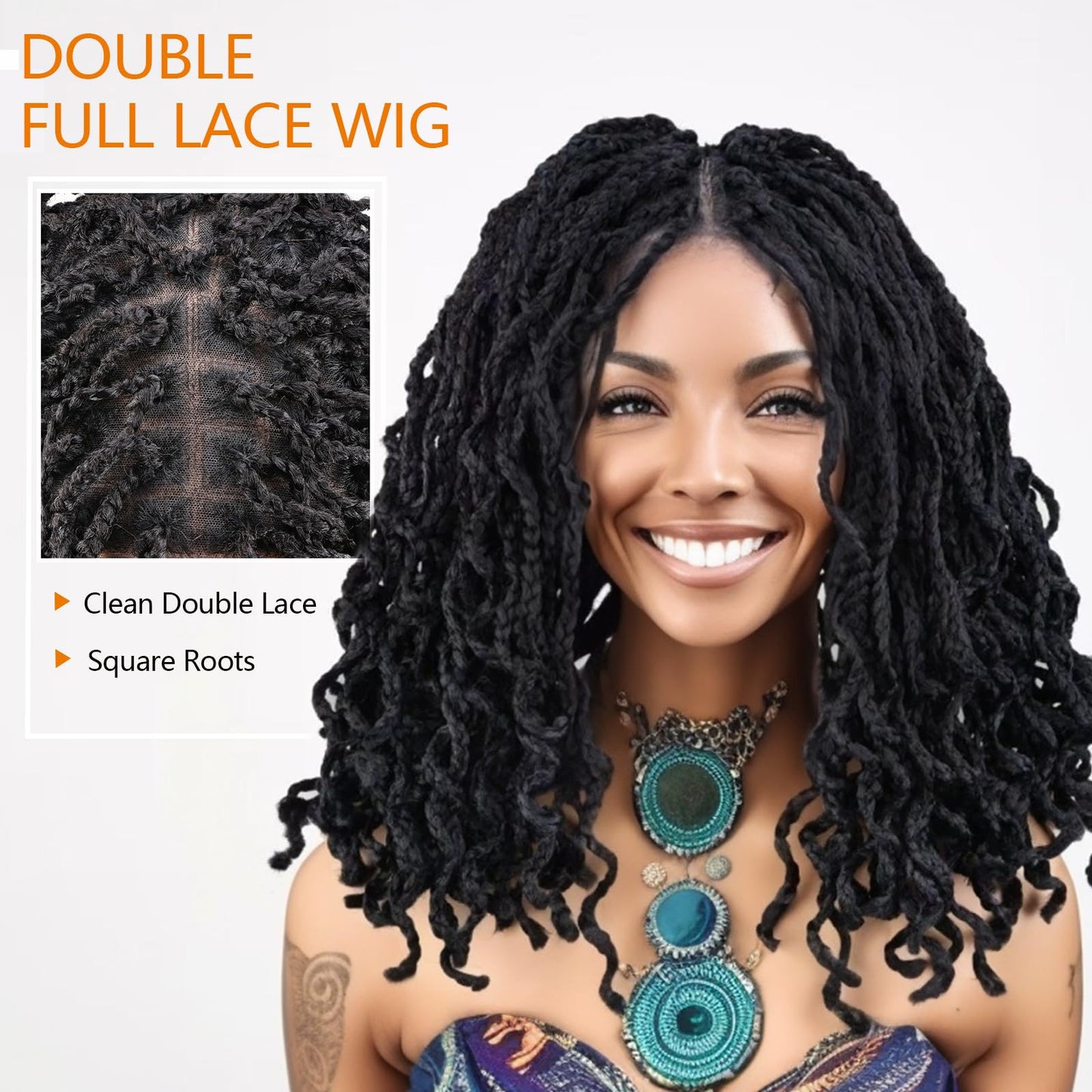 YOKABOOM Black Full Lace Box Braid Wig with Babyhair Natural Hairline 14 Inch Natural Wavy Box Braid Style Lace Braided Wig with Square Design for Black Women 1B