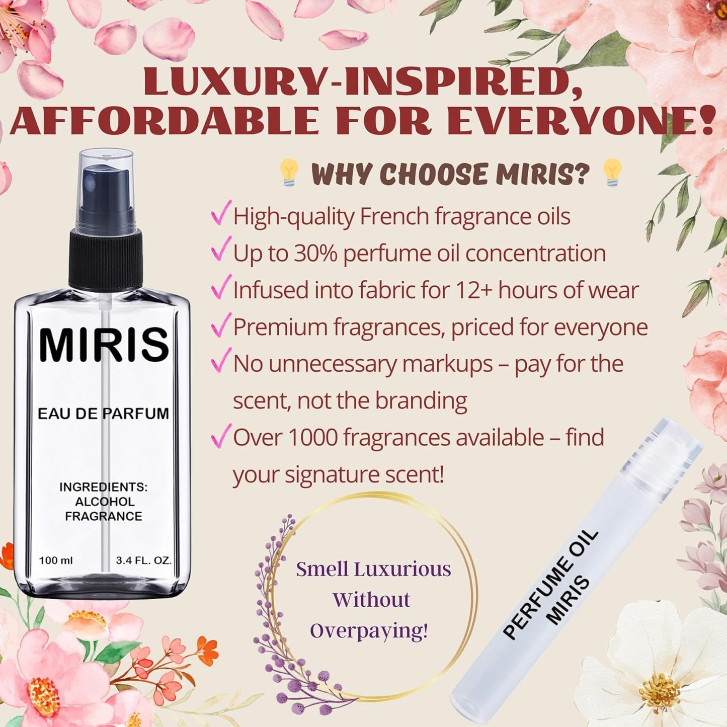 MIRIS Eau de Parfum for Women - Long-Lasting Fragrance Inspired by Mon | 3.4 Fl Oz (100 ml)