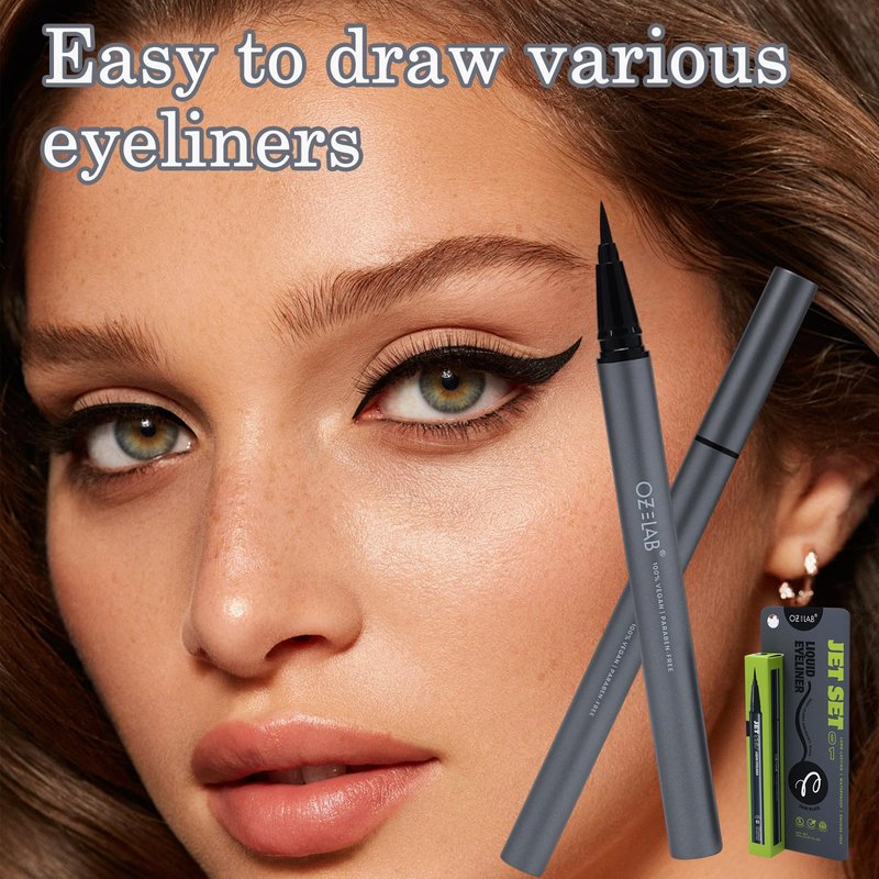 OZ LAB Jet Set Liquid Eyeliner Pen – Waterproof, Smudge-Proof, Quick-Dry Precision Brush Tip for Smooth Cat Eye & Winged Liner – Long-Lasting (Dark Brown, 0.07 oz/2 ml （pack of 1）)