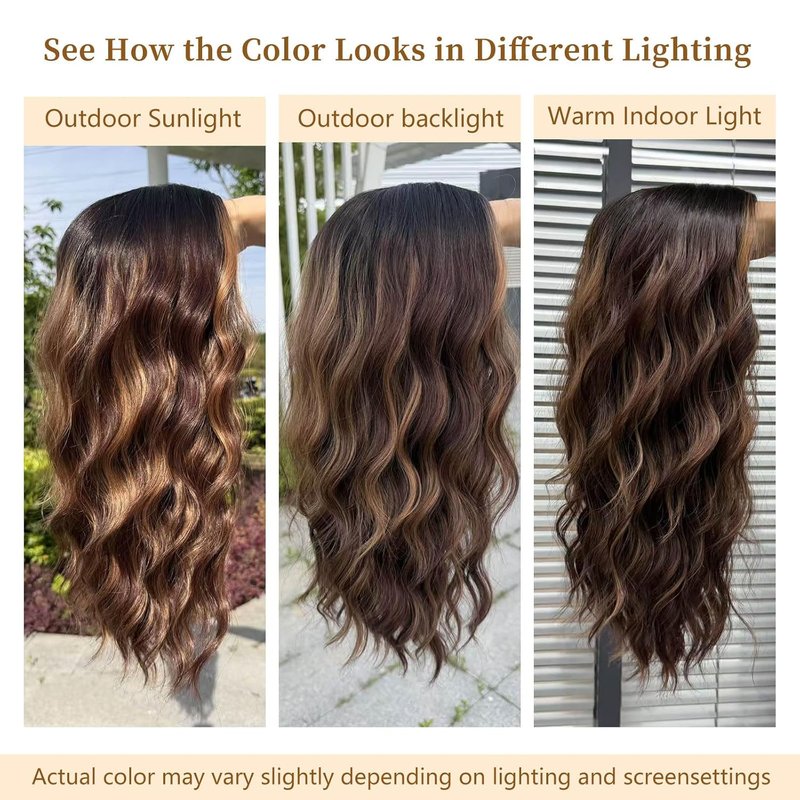 AISI HAIR 18 Inch Brown Highlights Wig - Medium Length Curly Glueless Synthetic Hair for Daily Wear & Cosplay
