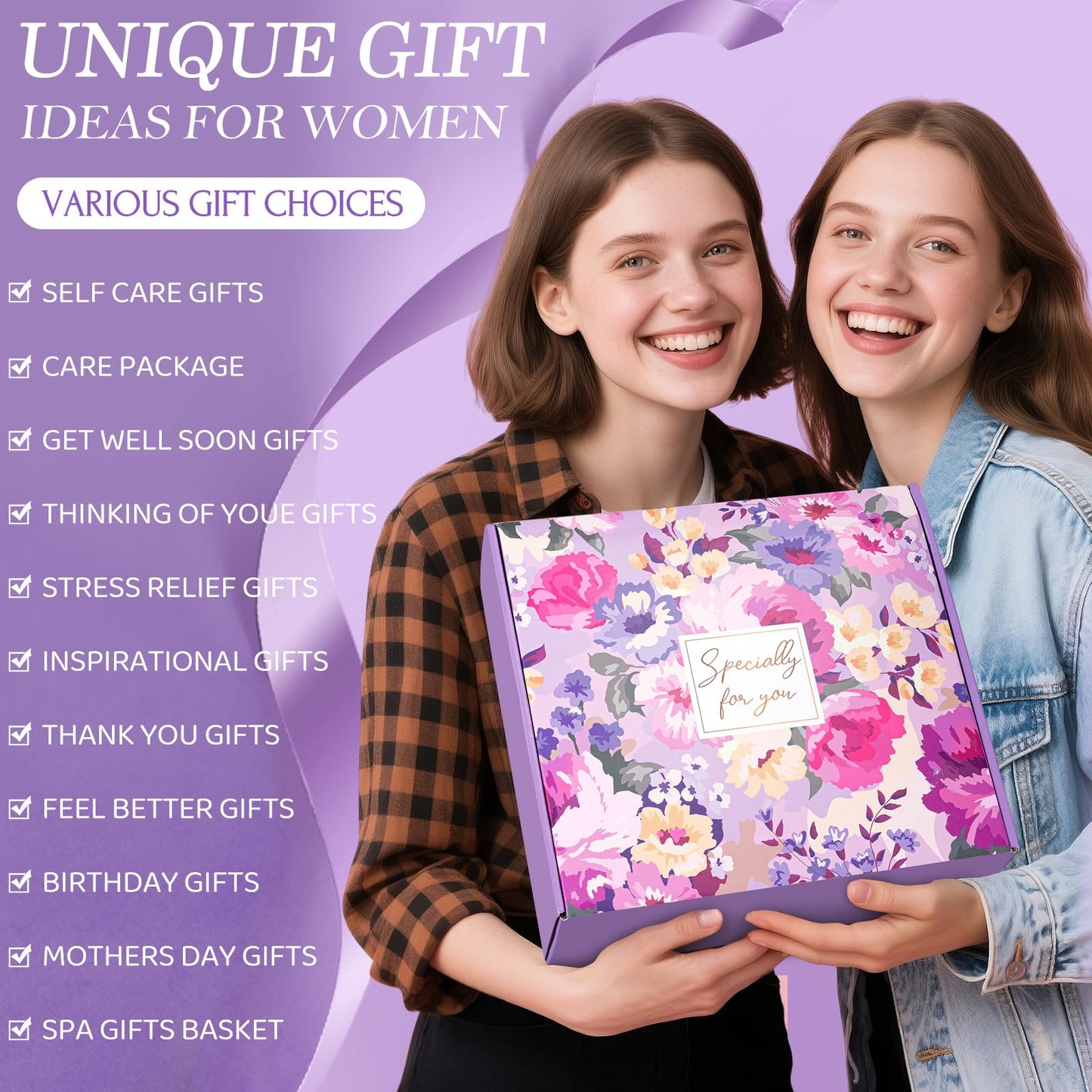 Mothers Day Gift for Mom Her BFF Sister Wife Girlfriend, Gift Baskets for Women, Unique Birthday Gifts for Women Best Friend, Self Care Gift Get Well Soon Basket, Lavender Relaxing Care Package