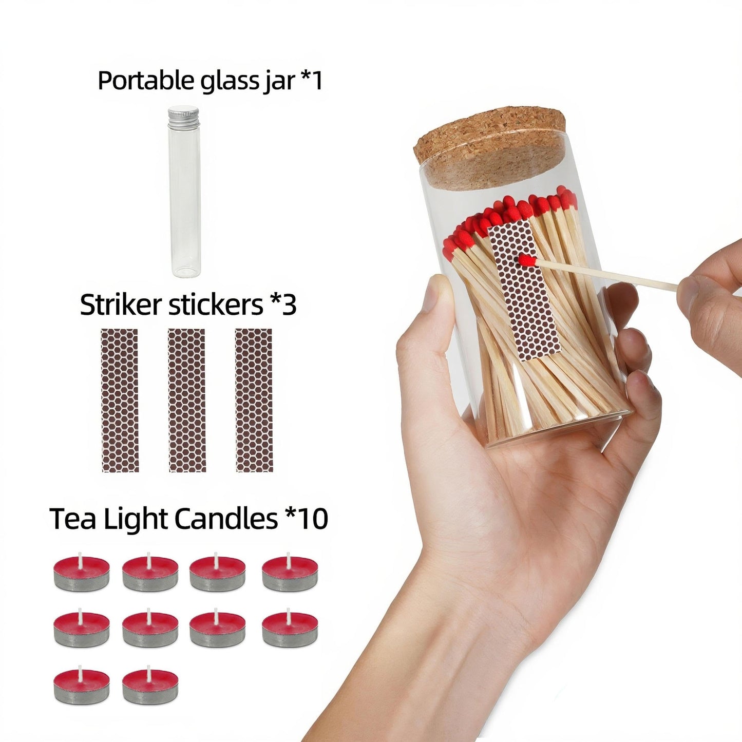 Meya Luxury Colored Safety Matches | 4-Inch Long Matches in Glass Jar | Perfect for Lighting Candles | 150 PIECES | 10 CANDLES AND EXTRA EMPTY JAR GIFT (RED)