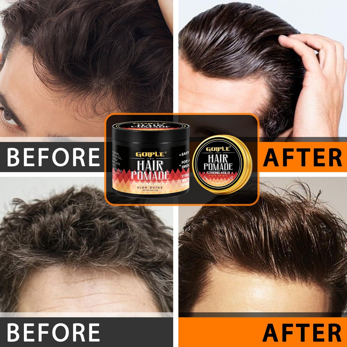 Goiple Original Hair Pomade for Men Strong Hold - High Shine Mens Hair Gel Pomade Water Based Mens Hair Products- Flake Free Hair Gel Easy To Wash Out All Day Hold For All Hairstyles 2PCS
