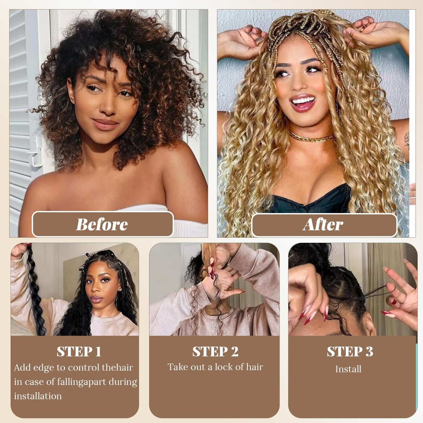Boho Braids Human Hair Knotless Ombre Blonde Human Braiding Hair 14 Inch 27/613 Ombre Water Wave Bulk Human Hair for Braiding Wet and Wavy No Weft 100g 2 Bundles Curly Human Hair Extensions