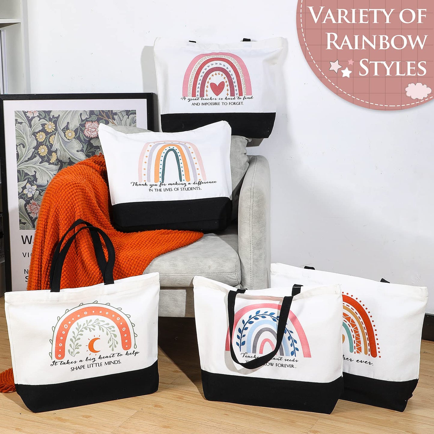 Paterr 20 Pcs Teacher Appreciation Gifts Bulk Teacher Tote Bags with Makeup Bags End of Year Gifts for Women Mom(Classic Styles)