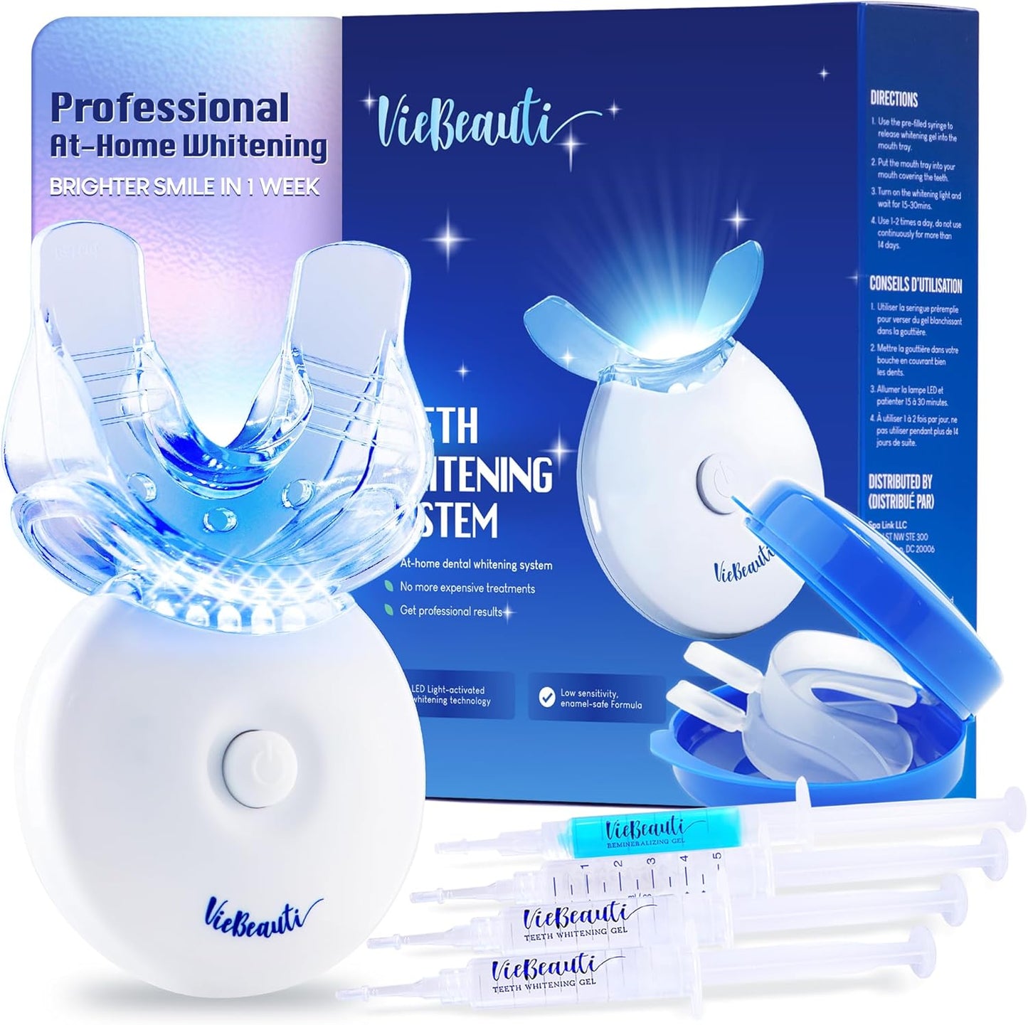 Teeth Whitening Kit - LED Light for Sensitive Teeth | 35% Carbamide Peroxide & Remineralizing Gel - Cool Mint Flavor