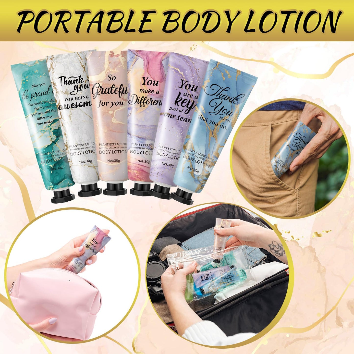 48pcs Hand Cream Thank You Gifts Bulk Inspirational Travel Size Dry Skin Hand Cream for Staff Team Teachers Employee Appreciation Gifts, Moisturizing Mini Body Lotion for Women Men