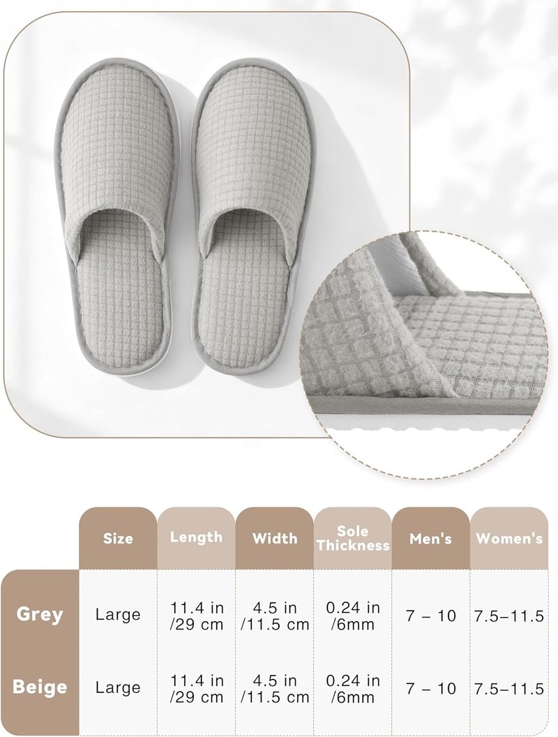 Disposable House Slippers - 12 Pair Washable Non-Slip Closed Toe | Ideal for Guests, Travel & Indoor Use