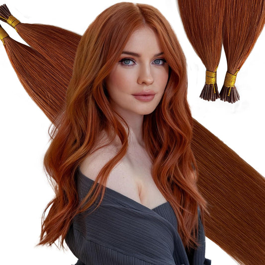 Belaved Auburn I Tip Hair Extensions Real Remy Human Hair Extensions Straight Add Length Volume Seamless Invisable #550 for Party Wedding 16inch 50g