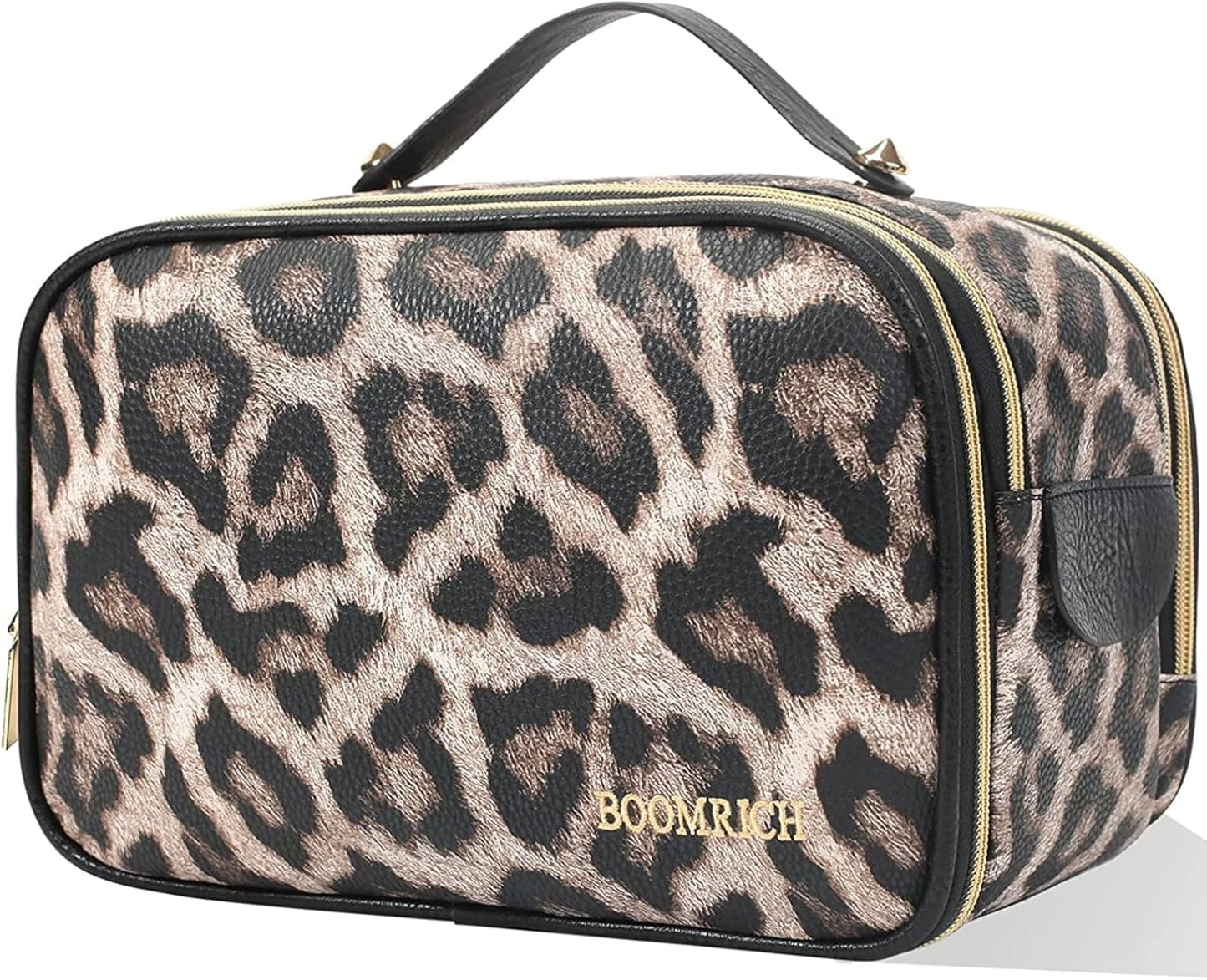 Large Travel Makeup Bag - Water-Resistant Leather Toiletry Organizer | Leopard Print Design