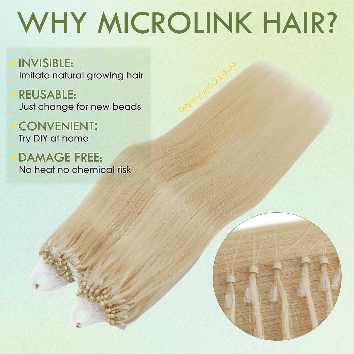 Hairro Microlink Hair Extension Remy Keratin Itip Micro Bead Fusion Hair Micro Loop Micro Link Beads Brazilian I Tipped Remy Hairpiece For Women 14 inch 50g 100 Strands #613 Light Blonde