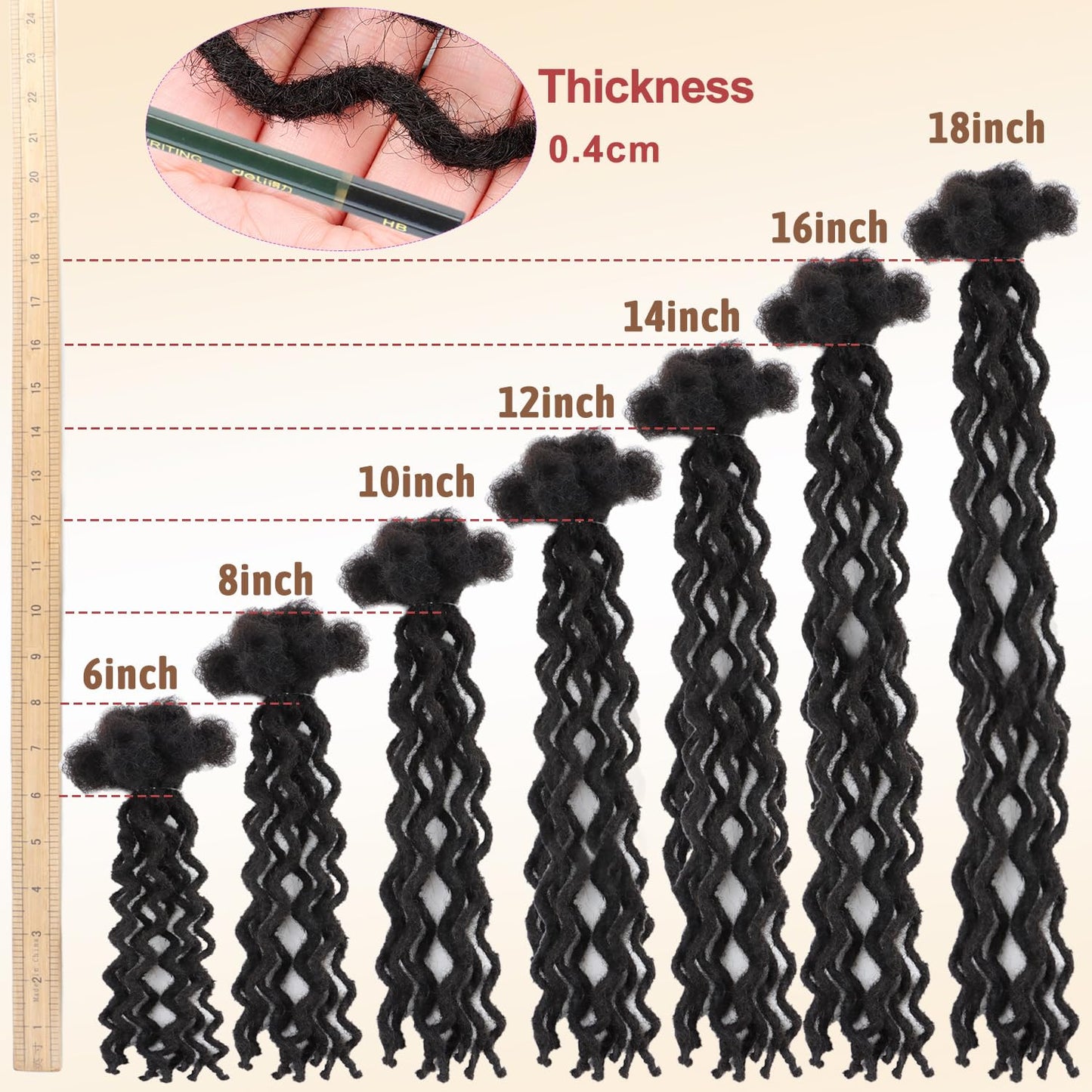14'' Afro Kinky Human Hair Dreadlock Extensions – 10 Strands of Handmade Small Locs, 0.4cm Diameter, Great for Permanent Protective Styles