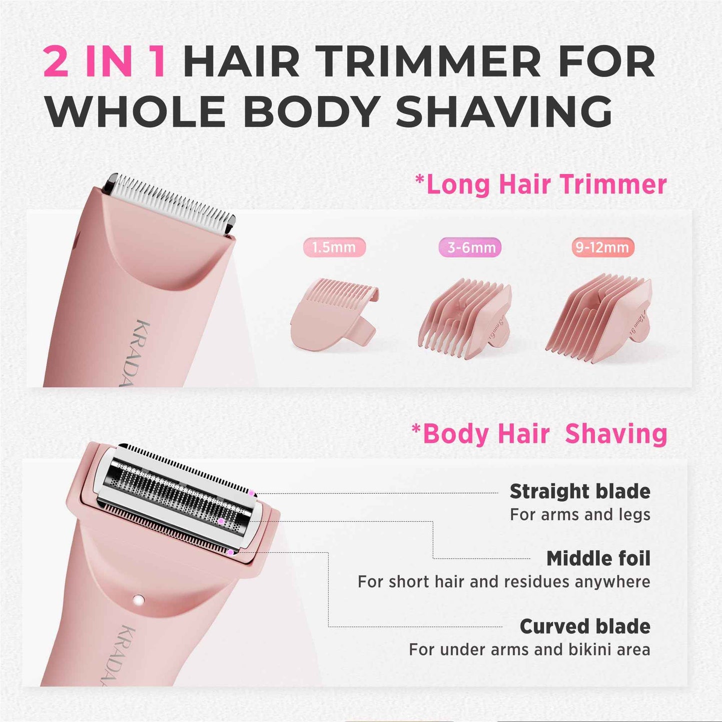 Bikini Trimmer for Women Pubic Hair: Rechargeable Eletctric Razors for Women - Painless Eletctric Shaver - (Blossom Pink)