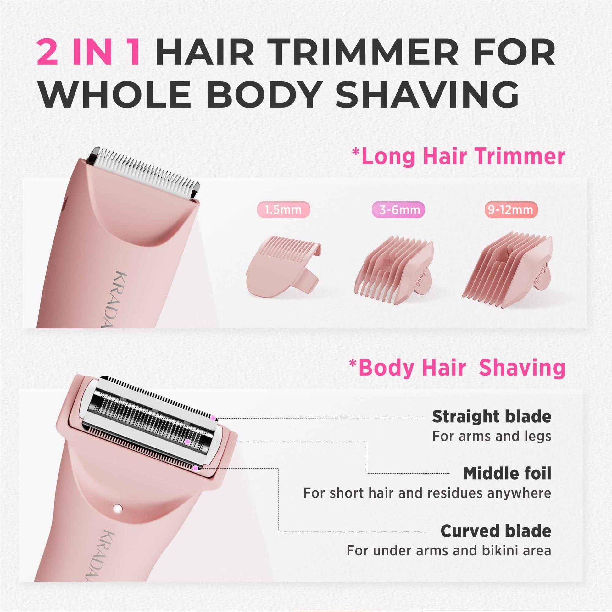 Bikini Trimmer for Women Pubic Hair: Rechargeable Eletctric Razors for Women - Painless Eletctric Shaver - (Blossom Pink)