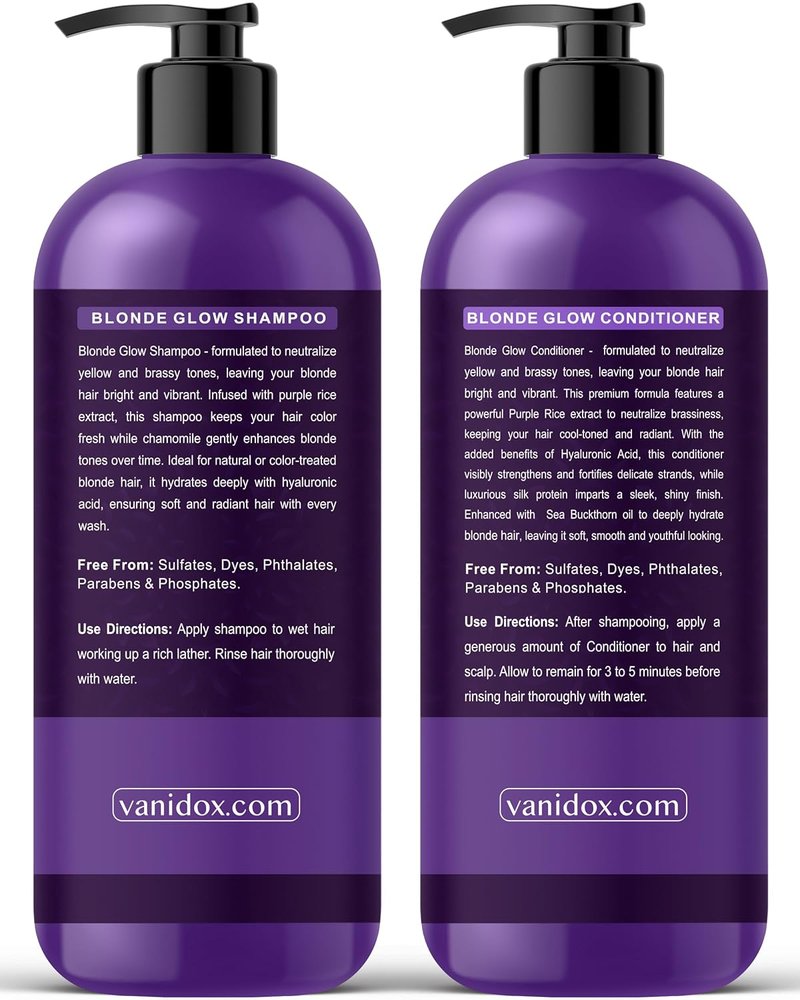VANIDOX Purple Shampoo & Conditioner Set - Sulfate Free for Blondes & Highlighted Hair | 16 fl oz Each