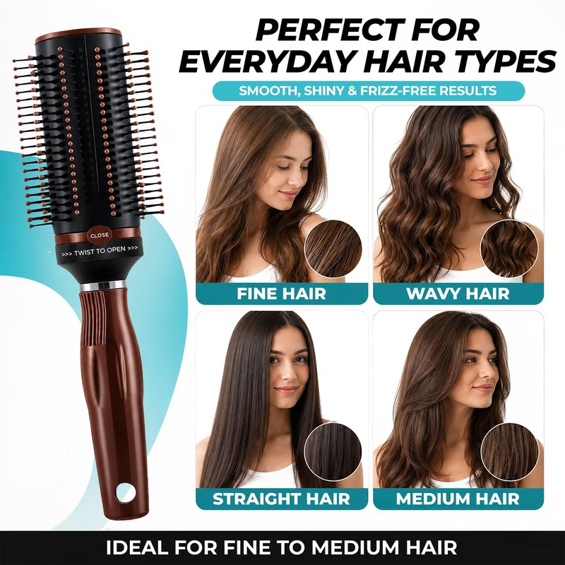 Shop LC Brown Self-Cleaning Hair Brush for Women | Retractable Bristle Detangler | Round Brush for Blow Out | Curly Straight Thick Hair | Compact Travel