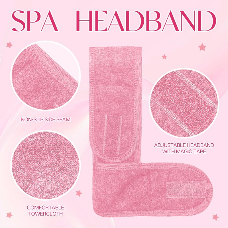 SHENGYIWA 30 Pack Adjustable Spa Headband for Women Non-Slip Facial Hair Wrap for Washing Face, Makeup, Shower, Skincare, and Yoga (Pink, 30)