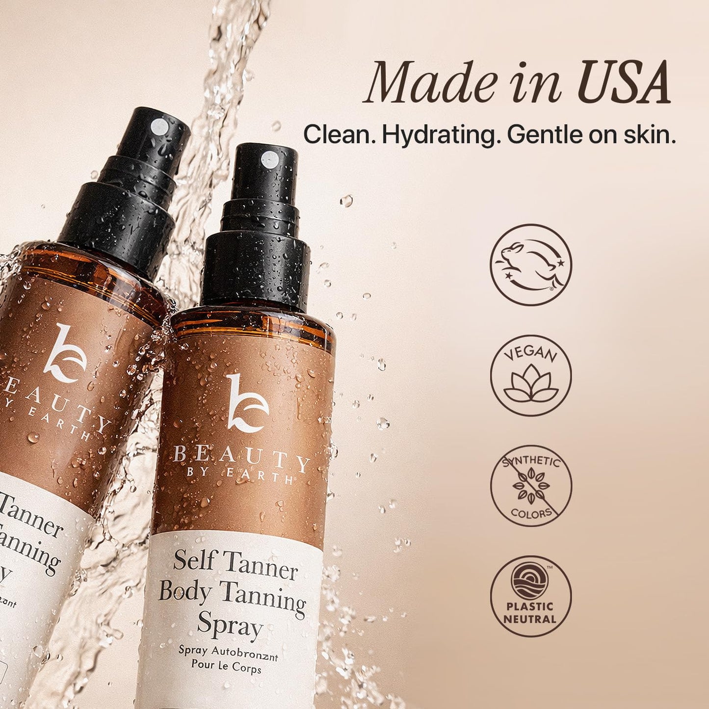 Self Tanner Spray - USA Made with Natural & Organic Ingredients, Fast Drying Spray Tan for Pale Skin, Non Toxic Gradual Tanning Spray, Sunless Tanning Water for Women & Men, Medium to Dark