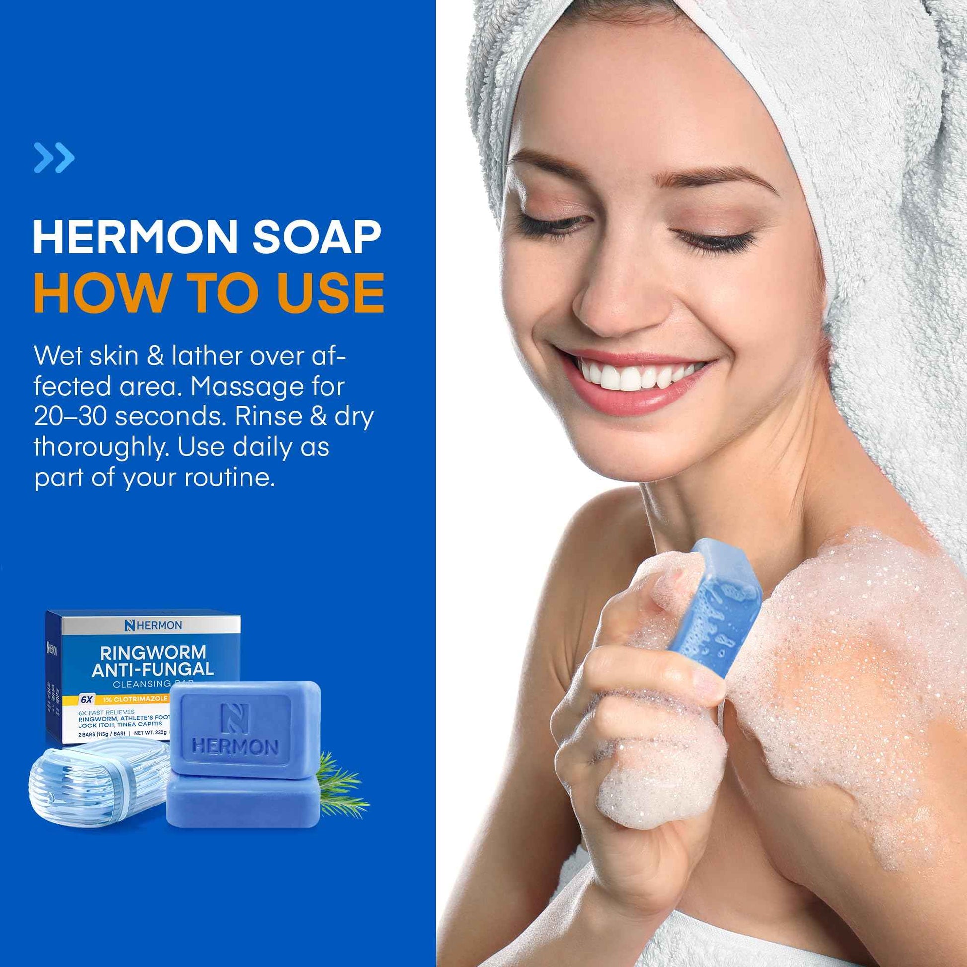 Hermon Powerful Ringworm Antifungal Soap – Treatment for Ringworm, Athlete’s Foot & Jock Itch – Tea Tree Oil & Sulfur Formula – Fungal Soap for Daily Body Wash – 2 Pack