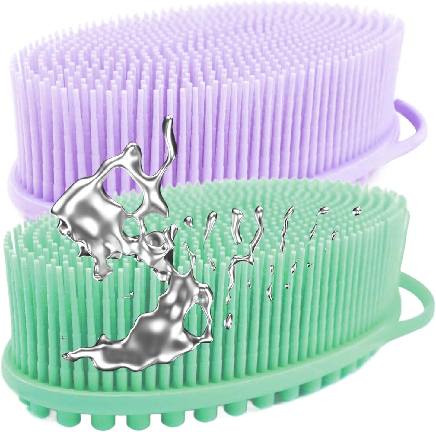 Silver-Infused Silicone Body Scrubber Bundle - Serene Green & Lavender Dual-Tone Set