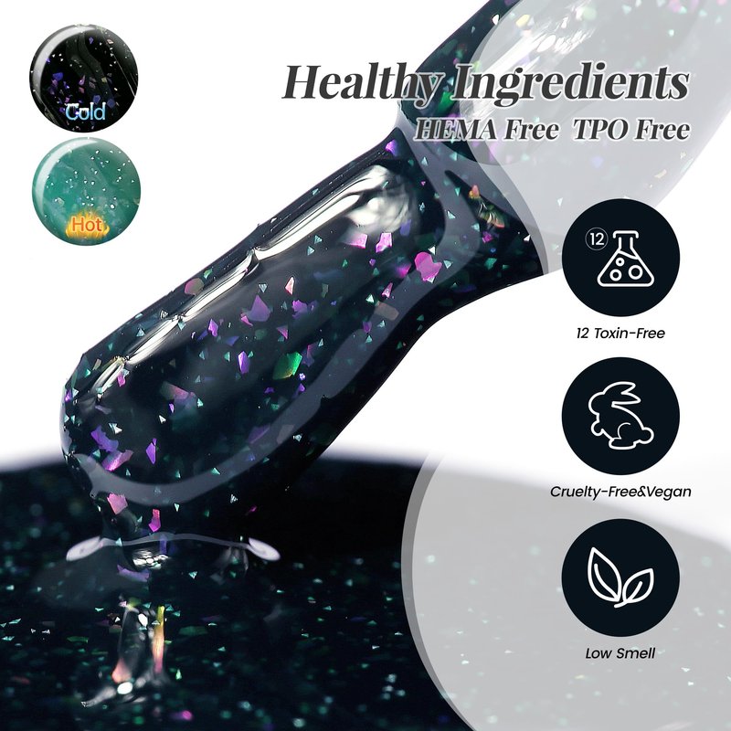 YTD Likomey Color Changing Gel Nail Polish Set,Summer 8 Colors Shimmer Brocade Glitter Mood Temperature Change Colors Kit,Black Green Red Blue Purple UV Thermal Manicure Color Gel,7.5ml