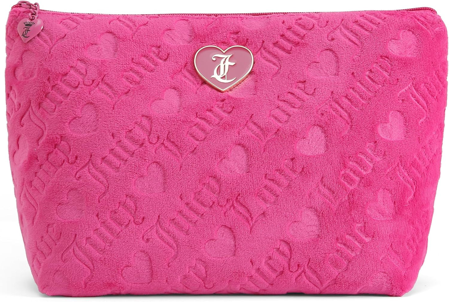 Juicy Couture Hot Pink Makeup Bag - Terry Cloth Cosmetics Organizer for Travel Essentials | Zip Pouch