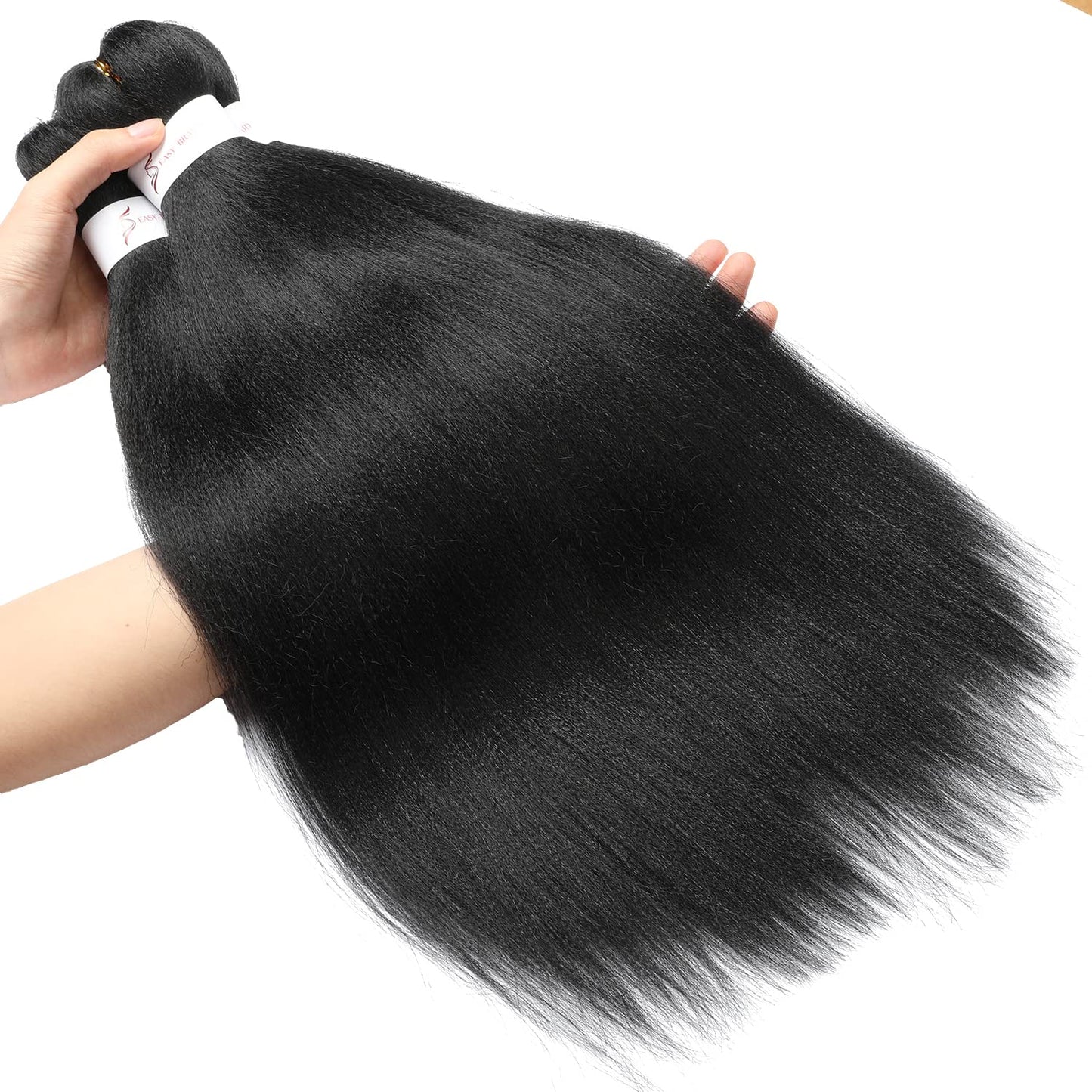Braiding Hair Pre Stretched 24 inch 8 Packs Natural Black Easy Braid Synthetic Professional Soft Yaki Texture,No Itch, Hot Water Setting Hair Extensions for Braids (24in,1B#)