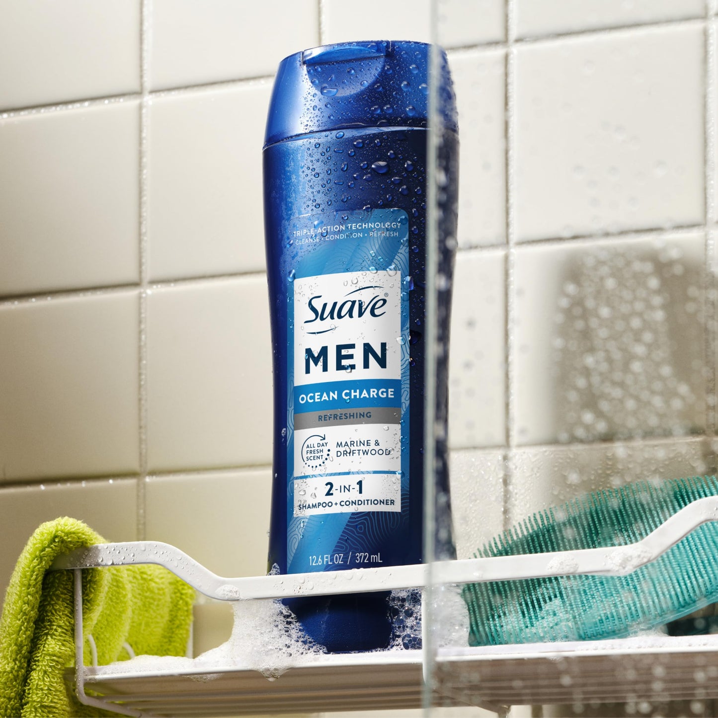 Suave Men Ocean Charge 2 in 1 Refreshing Shampoo & Conditioner with Pro Vitamin B5, Hydrates & Revitalizes Hair, Ocean Fresh Scent, 6 Count, 12.6 FL OZ