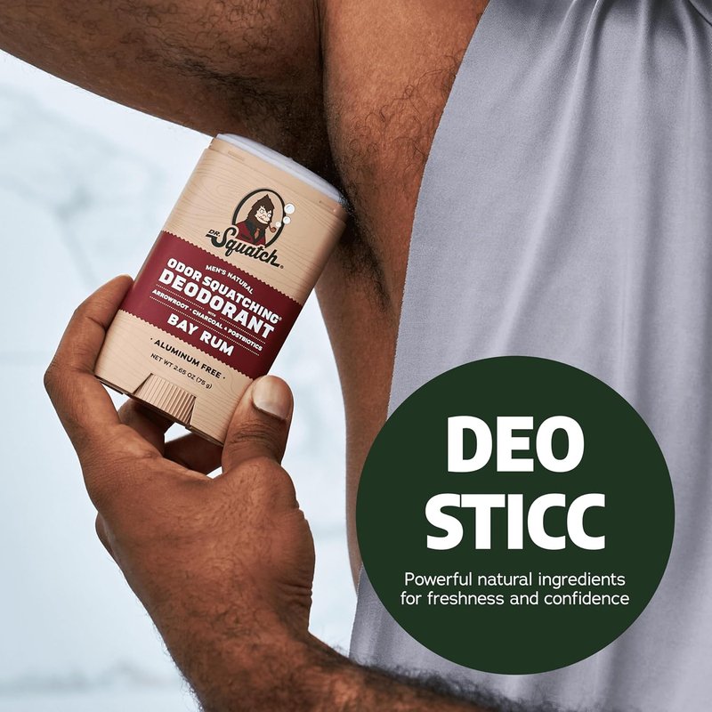 Dr. Squatch Natural Men's Deodorant - Aluminum-Free Charcoal & Postbiotics for 72-Hour Odor Protection | Rainforest Rapids & Wood Barrel Bourbon, 2.65oz Stick (2-Pack)