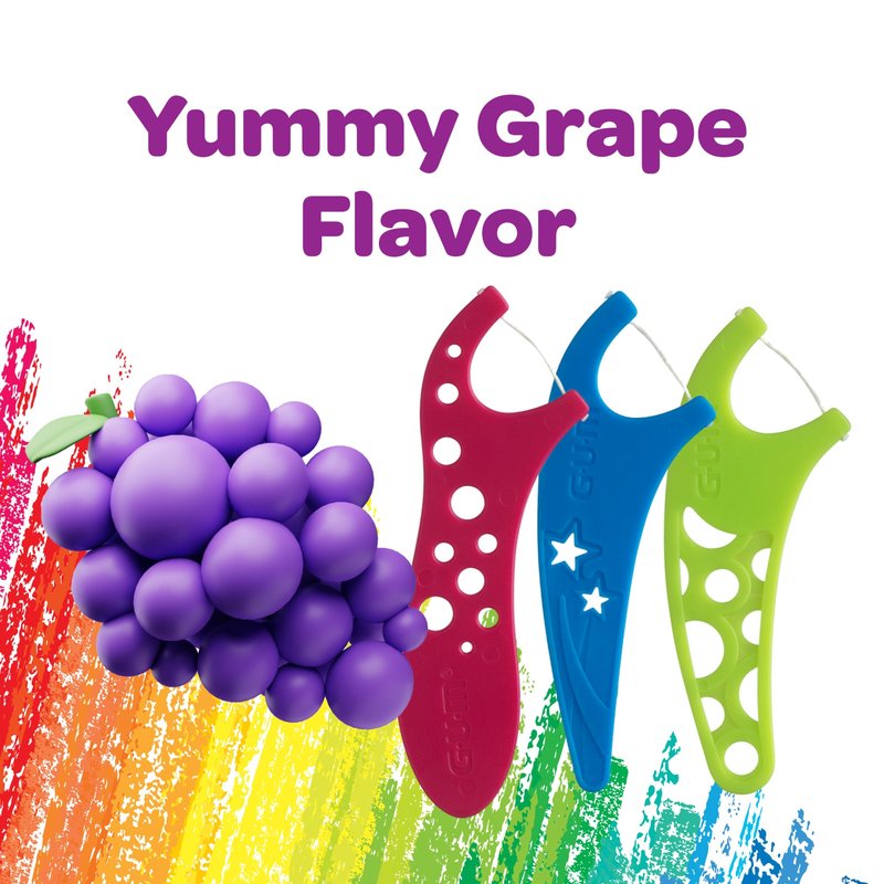 GUM Crayola Kids Flossers with Fluoride, Designed for Little Hands, Fun Grape Flavor, Easy-to-Use Dental Floss Picks for Children Ages 3+, 75 Count (Pack of 6)