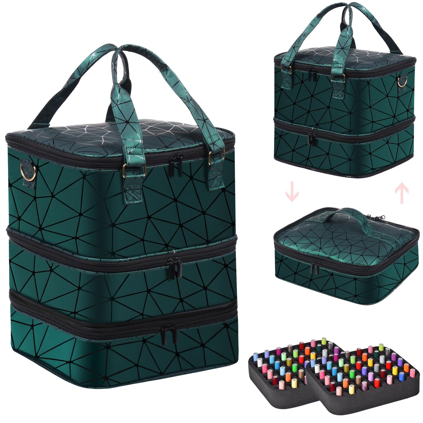 FCQQYWZ Large Nail Polish Organizer Case Hold 84+ Bottles Nail Polish & Nail Lamp, 3 Layers Nail Organizers and Storage for Nail Tech with Divider, Travel Carrying Case(Green)