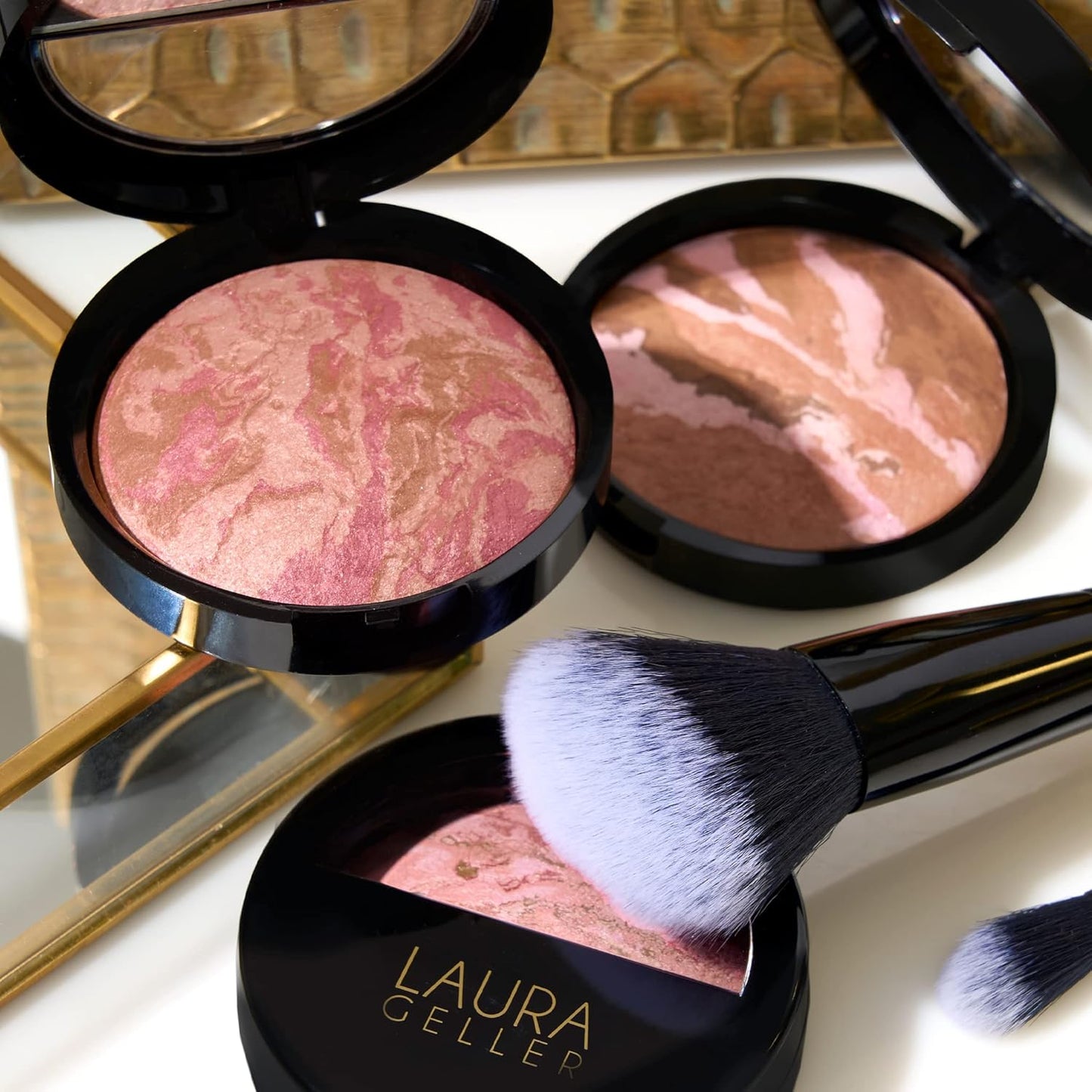 Laura Geller Baked Blush-n-Bronze | Marbleized 2-in-1 Sculpting Bronzer & Blush - Berry Bronze