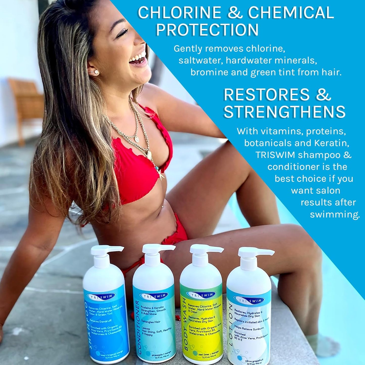 TRISWIM Hair Care Bundle - Swim Shampoo & Conditioner Set | 32 Fl Oz Each | Vegan, Paraben-Free, Aloe Vera