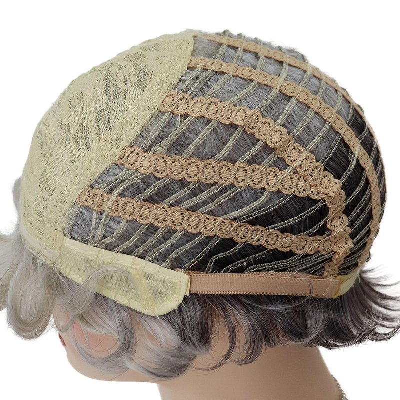 Short Gray Wig for Seniors - Silver Gray Curly Hair | Synthetic Fiber Grandma Cosplay Wig