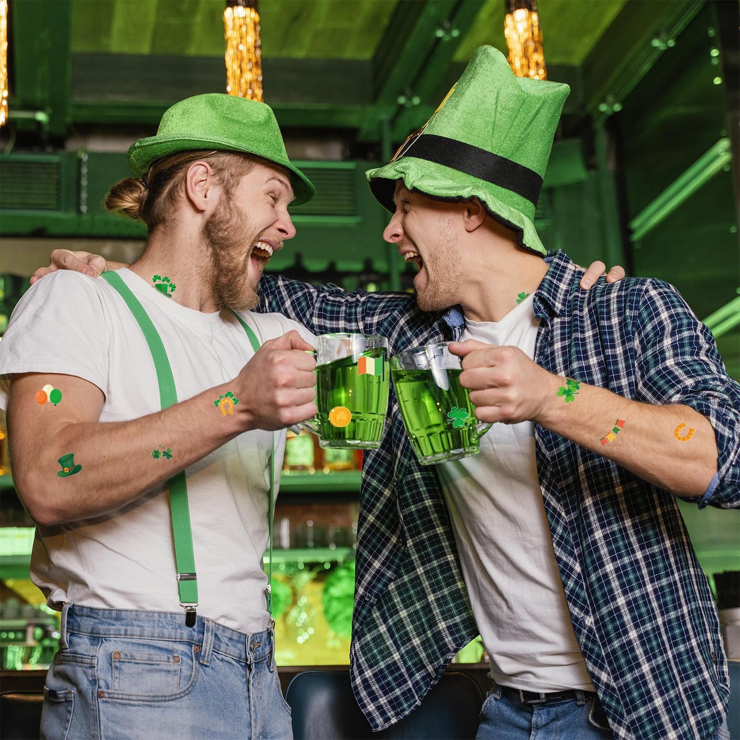 LANGFON 10 Sheets St. Patrick's Day Temporary Tattoos Irish Flag Shamrock Temporary Tattoo Sticker Waterproof Saint Patrick's Day Theme Fake Tattoo for St. Patrick's Day Parade Festival Party Supplies