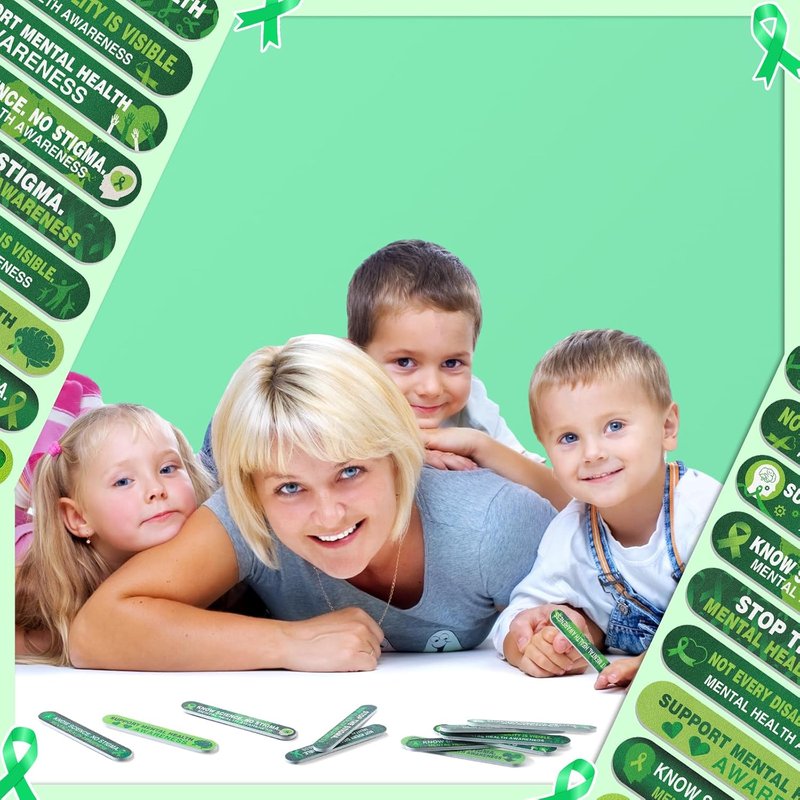 48 Pcs Green Ribbon Emery Boards - Double-Sided Nail Files for Mental Health Awareness | Manicure Tools in 12 Styles