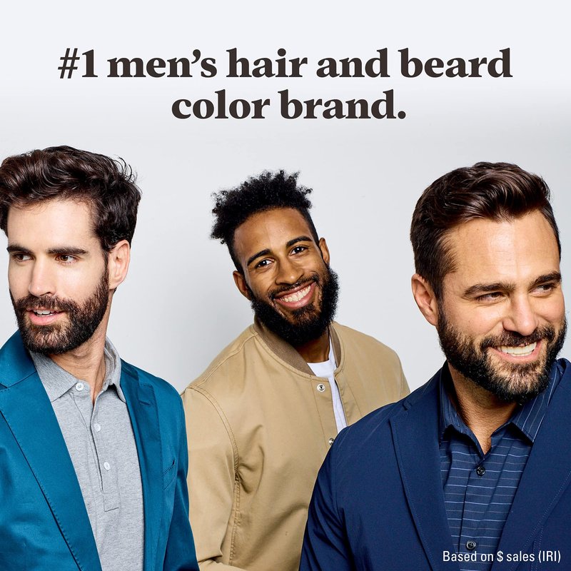 Just For Men Mustache & Beard, Beard Coloring for Gray Hair with Brush, With Keratin Biotin Aloe and Coconut Oil for Healthy Facial Hair - Real Black, M-55, Pack of 3