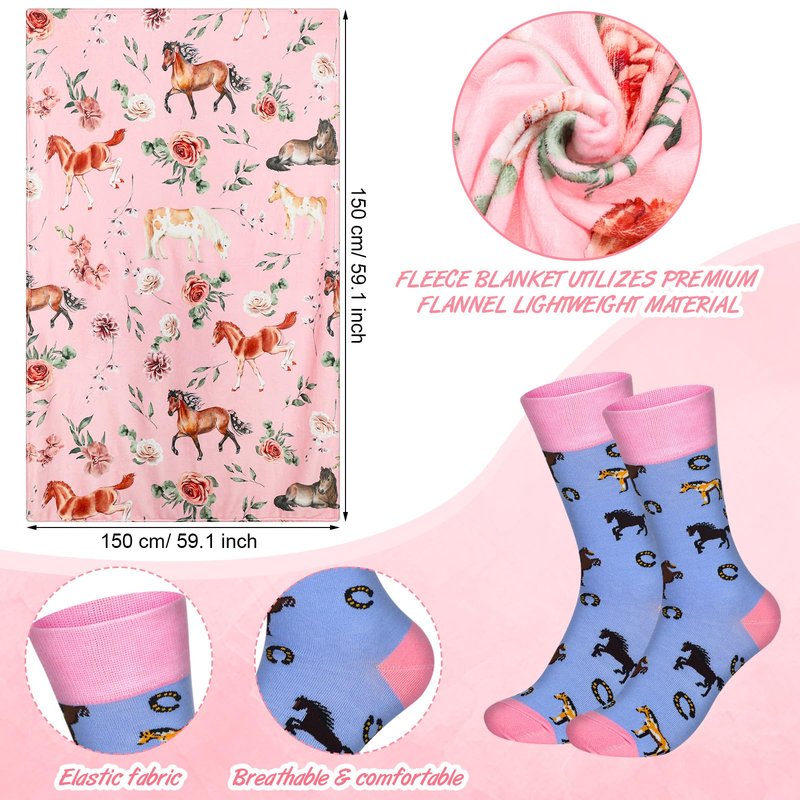 Roshtia 58 Pcs Horse Gifts for Equestrian Hobby Lover Women Girls Horse Gifts Cool Stuff Cowgirl Horses Themed Gift Accessories with 20 oz Tumbler Blanket Socks Makeup Bag Gift for Christmas Birthday