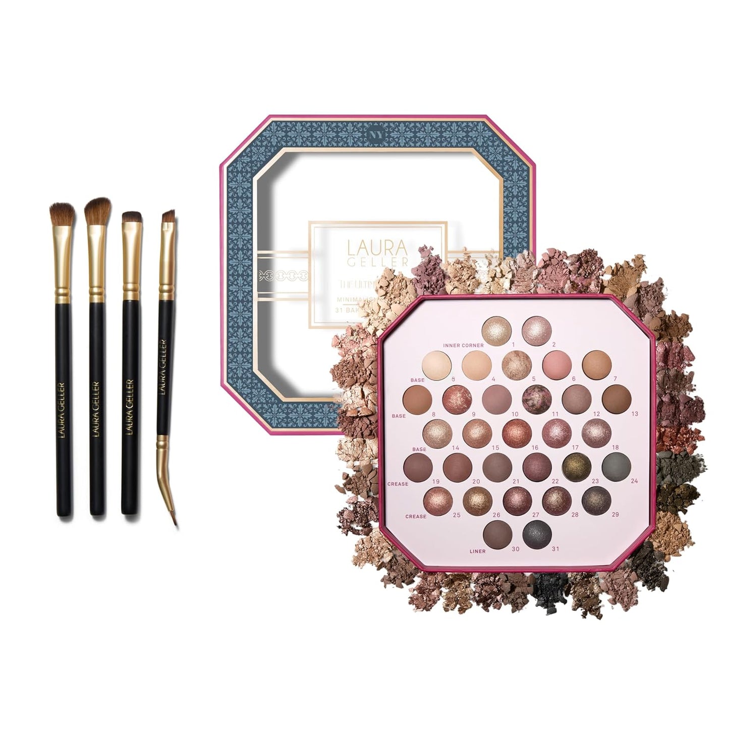 Laura Geller Ultimate Essentials Palette - 31 Baked Eyeshadows + 4PC Eye Brush Set for Flawless Makeup