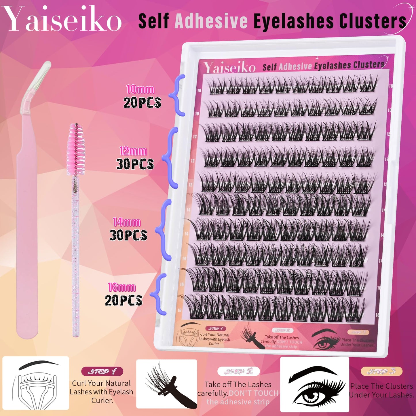 Self Adhesive Eyelashes Clusters Wispy Eyelash Extension Self Adhesive Eyelashes Reusable Press on Lashes No Glue Needed lash Clusters 10-16mm D Curl Individual Lashes Extensions with Tweezers